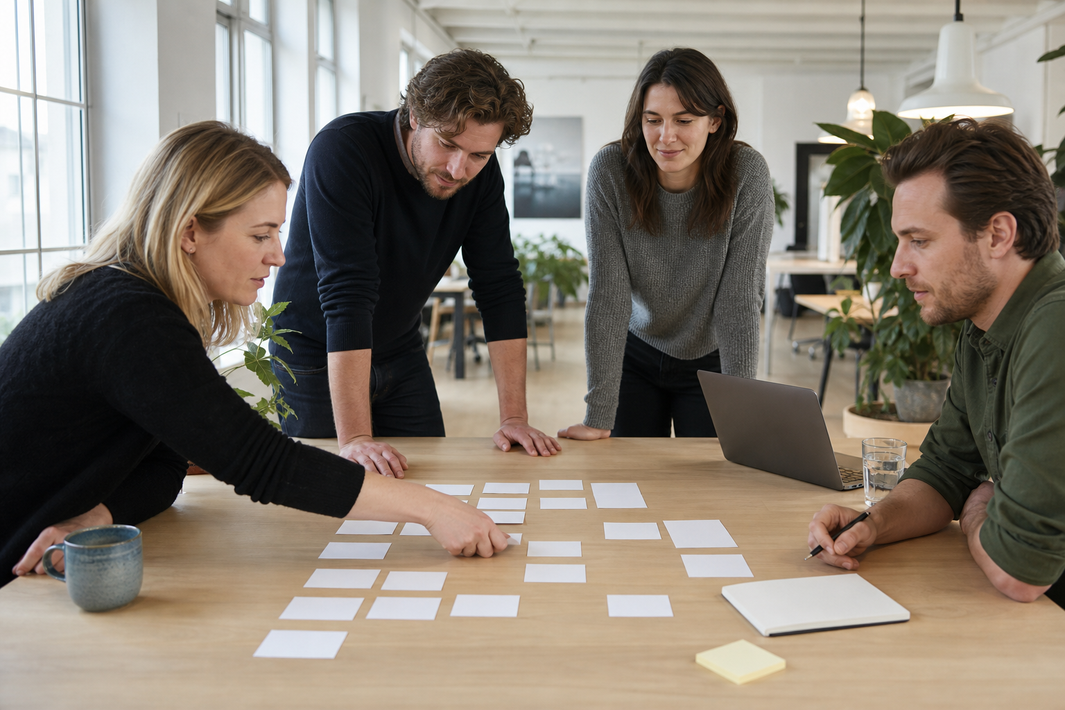 Redactionele werktafel met notities en scherm over schrijf ook op voor wie je aanbod niet past: grenzen als positioneringsbewijs