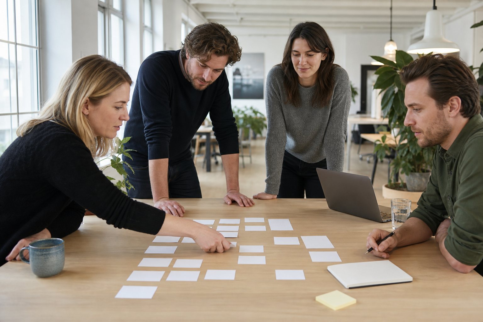 Redactionele werktafel met notities en scherm over schrijf ook op voor wie je aanbod niet past: grenzen als positioneringsbewijs